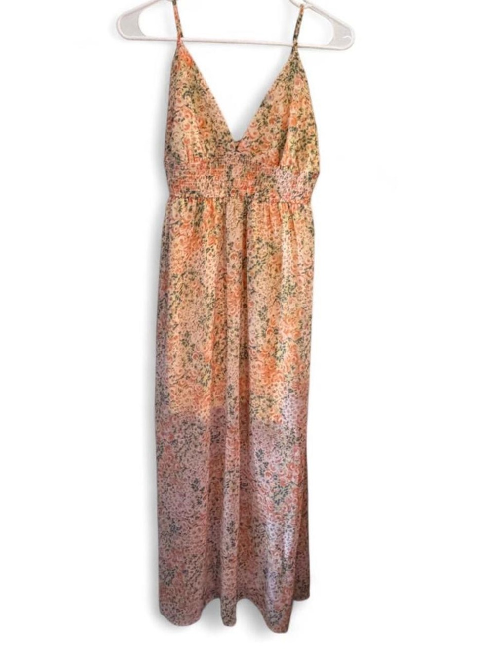 Liberty Love Peach Floral Spaghetti-Strap Maxi Dress